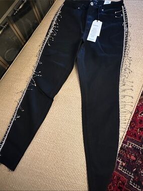 💜#72 BNWT Fashion to Figure Beaded rhinestone Fringe Skinny Jeans